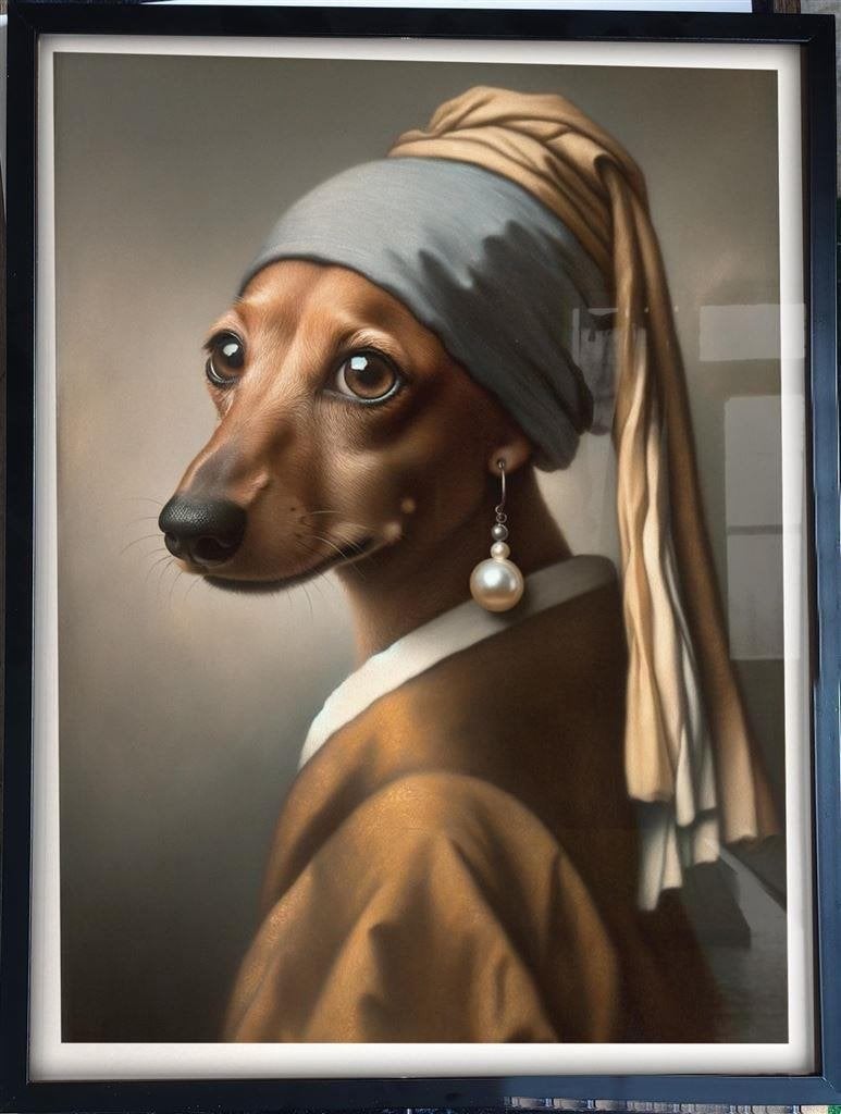 Dachshund Teckel Kunst Poster Meisje met de Parel vermeer, Verzenden, Nieuw, A1 t/m A3, Film en Tv