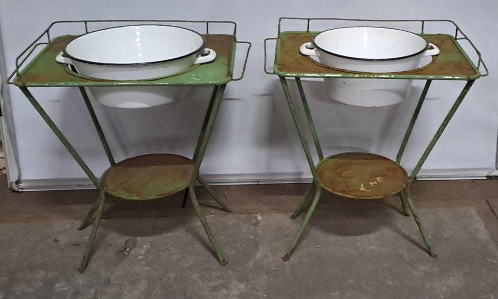 2 x vintage / brocante metalen wastafel + emaille tobbe, Ophalen