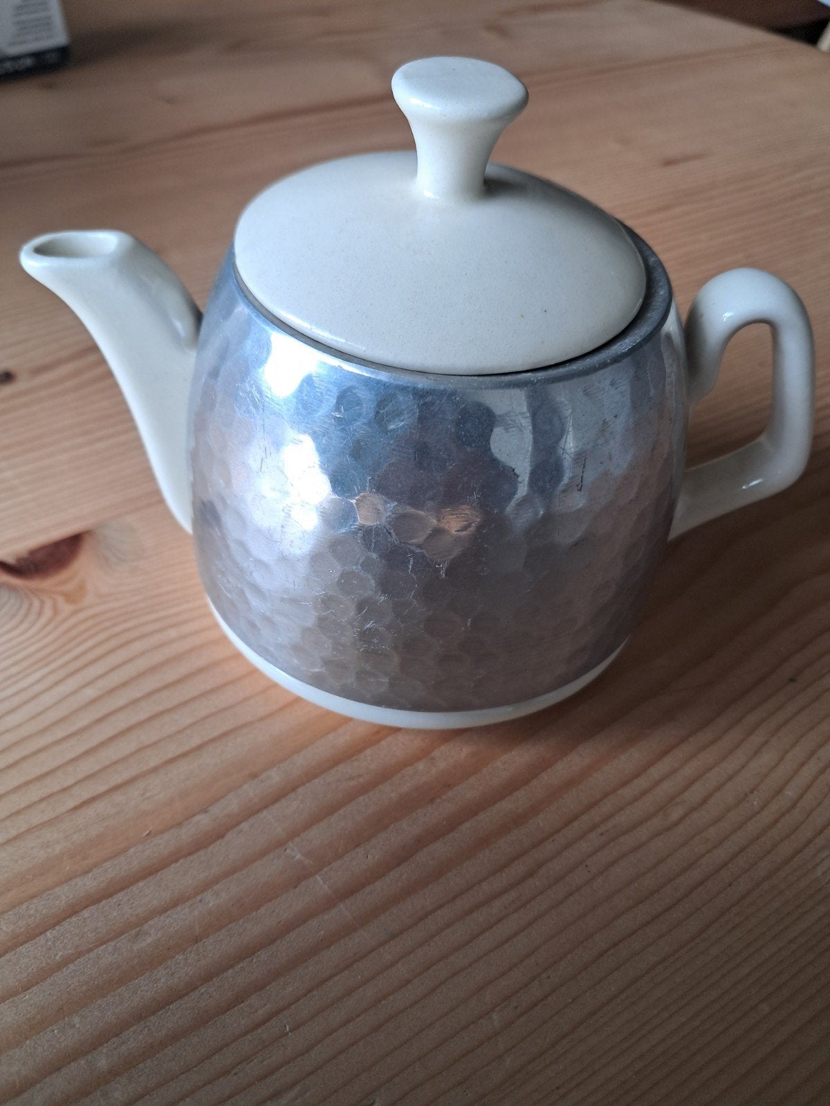 Vintage WAKU Feuerfest theepot met gehamerd aluminium, Ophalen of Verzenden