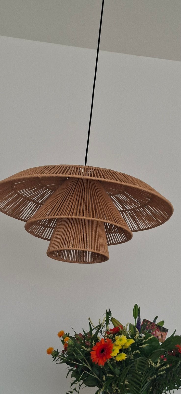 Nieuwe hanglamp van touw/riet - past niet bij interieur, Ophalen, Nieuw, Natuurlijk materiaal