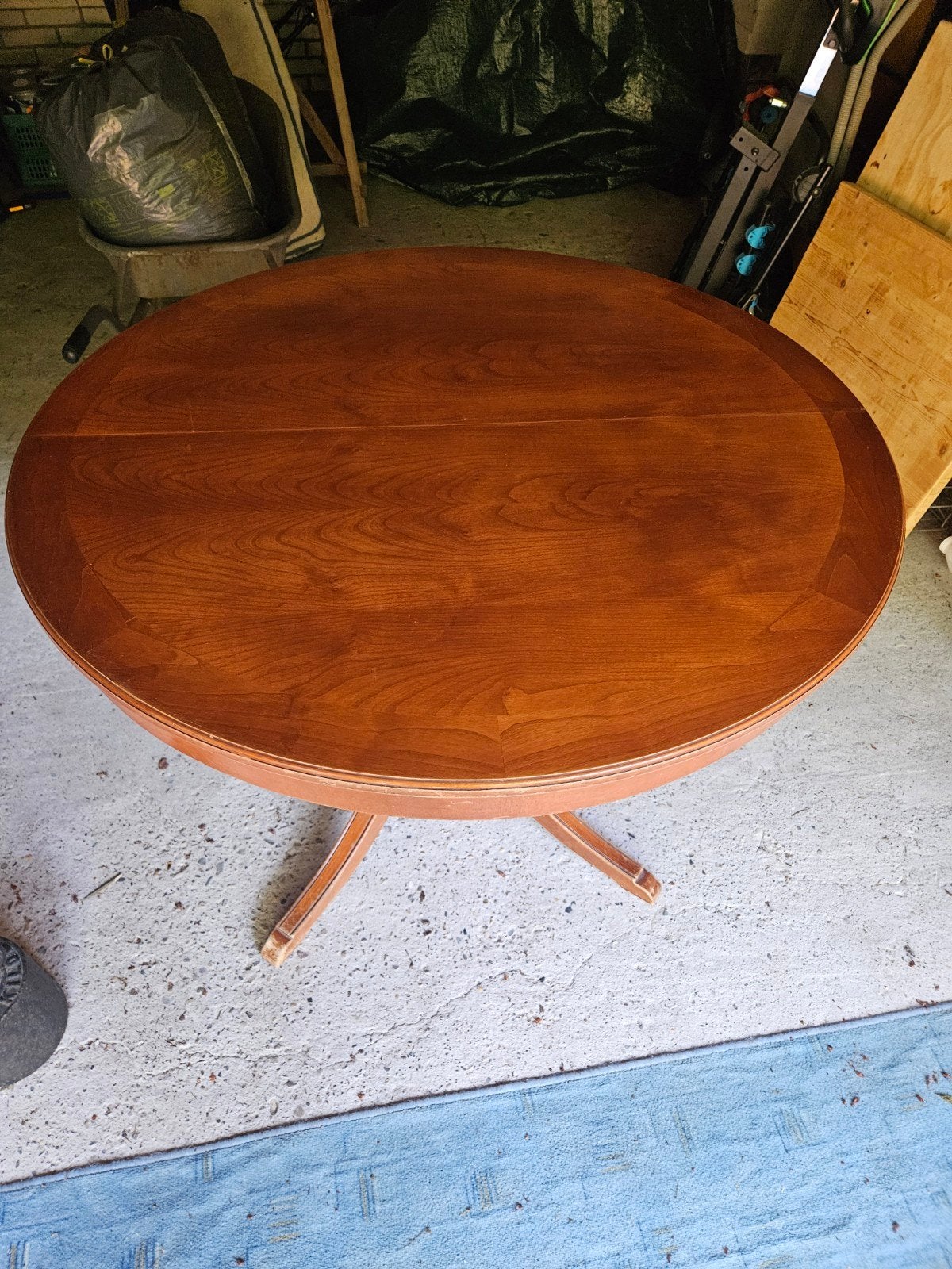 Ronde Massief houten eettafel, Gebruikt, Glas, Rond, Ophalen of Verzenden