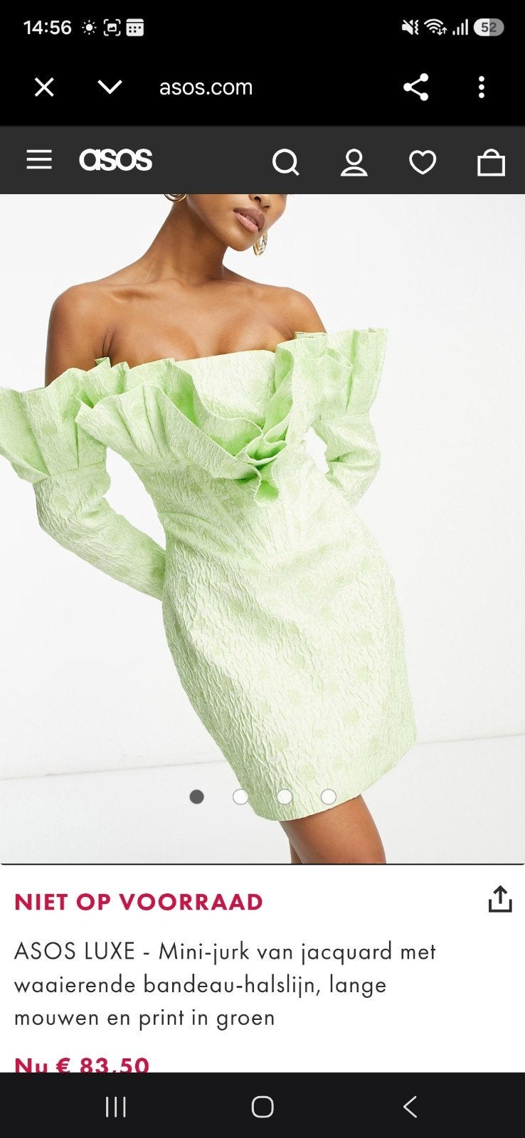ASOS Luxe Jacquard Mini Jurk - Maat L, Maat 42/44 (L), Zo goed als nieuw, Boven de knie, Groen