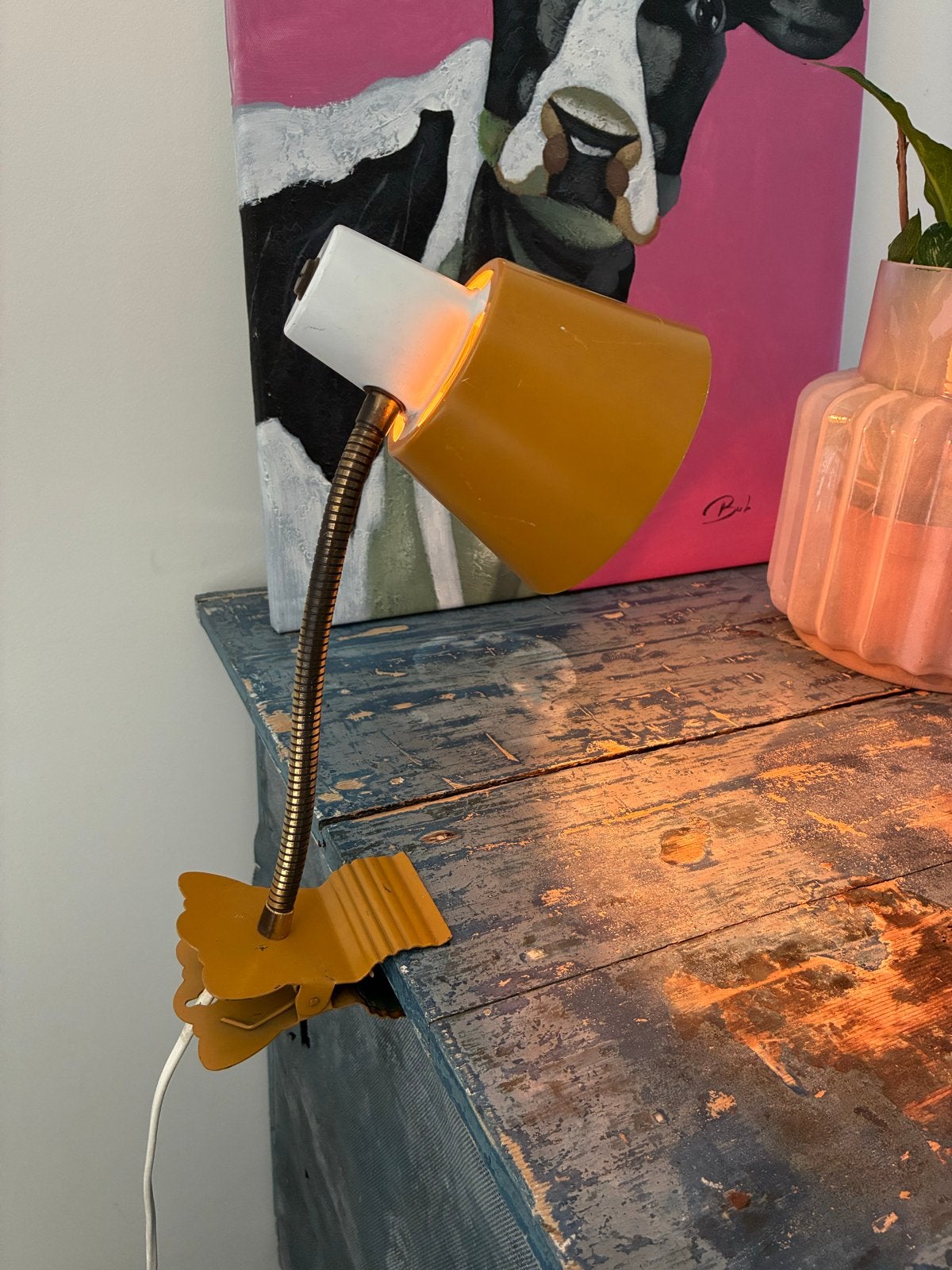 Vintage Hala Zeist Klemlamp Okergeel - Jaren '60 Design, Ophalen of Verzenden