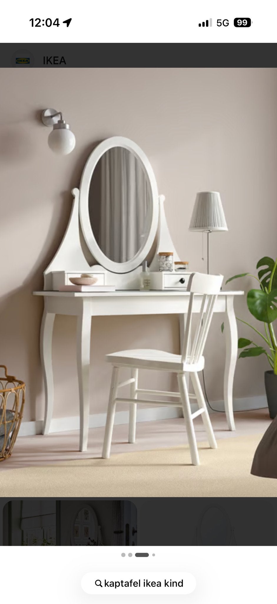 IKEA HEMNES Toilettafel met spiegel, wit, Ophalen, 50 tot 100 cm, Zo goed als nieuw, 150 tot 200 cm
