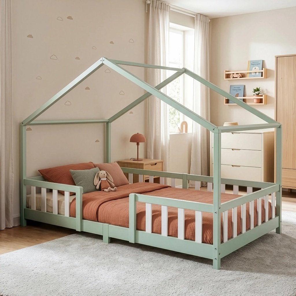 Montessori kinderbed peuterbed 140x200 massief hout matras, 180 cm of meer, Ophalen, Lattenbodem, 100 cm of meer
