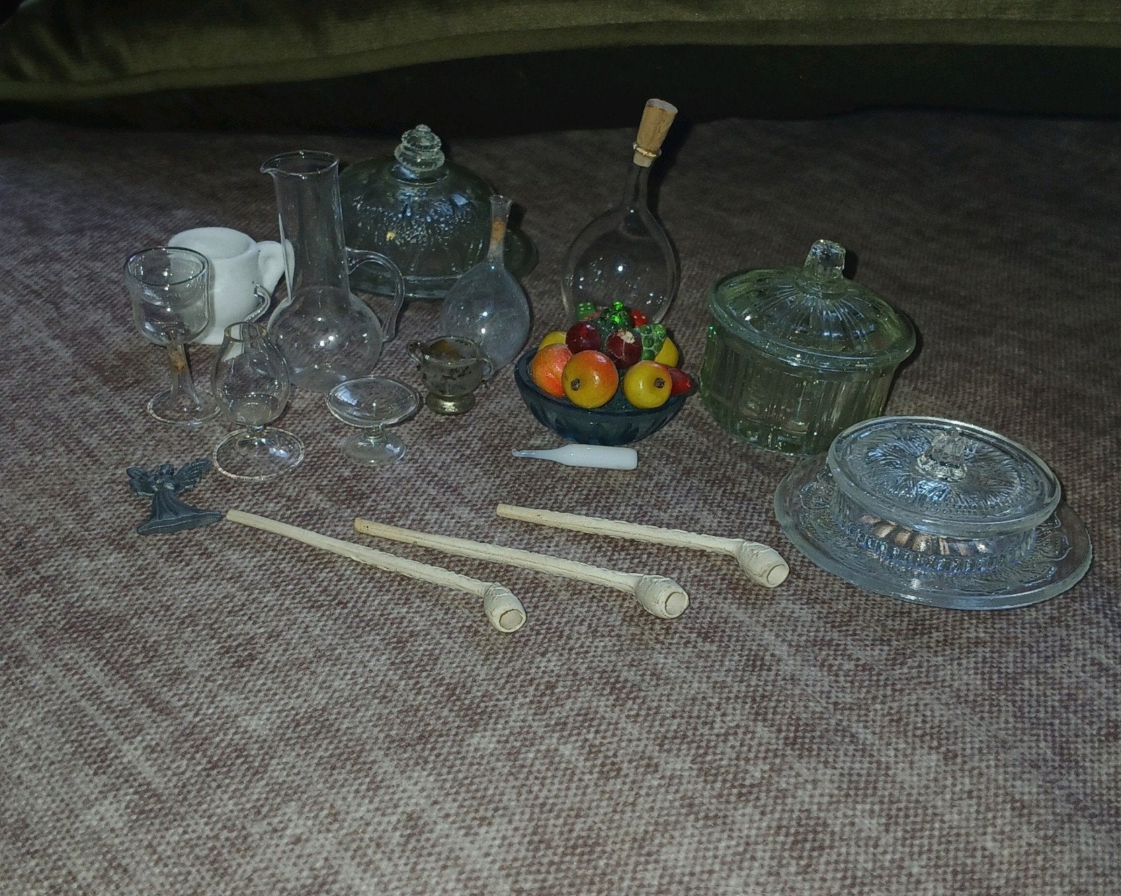 Poppenhuis miniaturen - o.a. Duits persgla, Ophalen of Verzenden