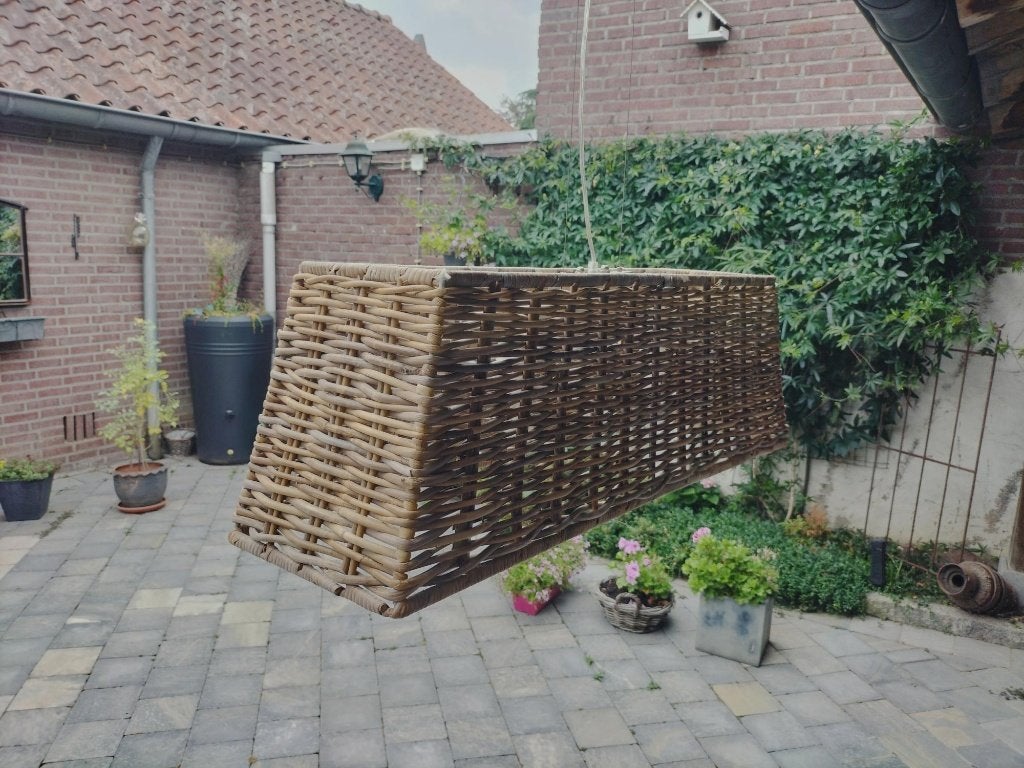 Rieten hanglamp, Ophalen, Overige materialen, Riet kap en met rvs onderdelen, E27 (groot)