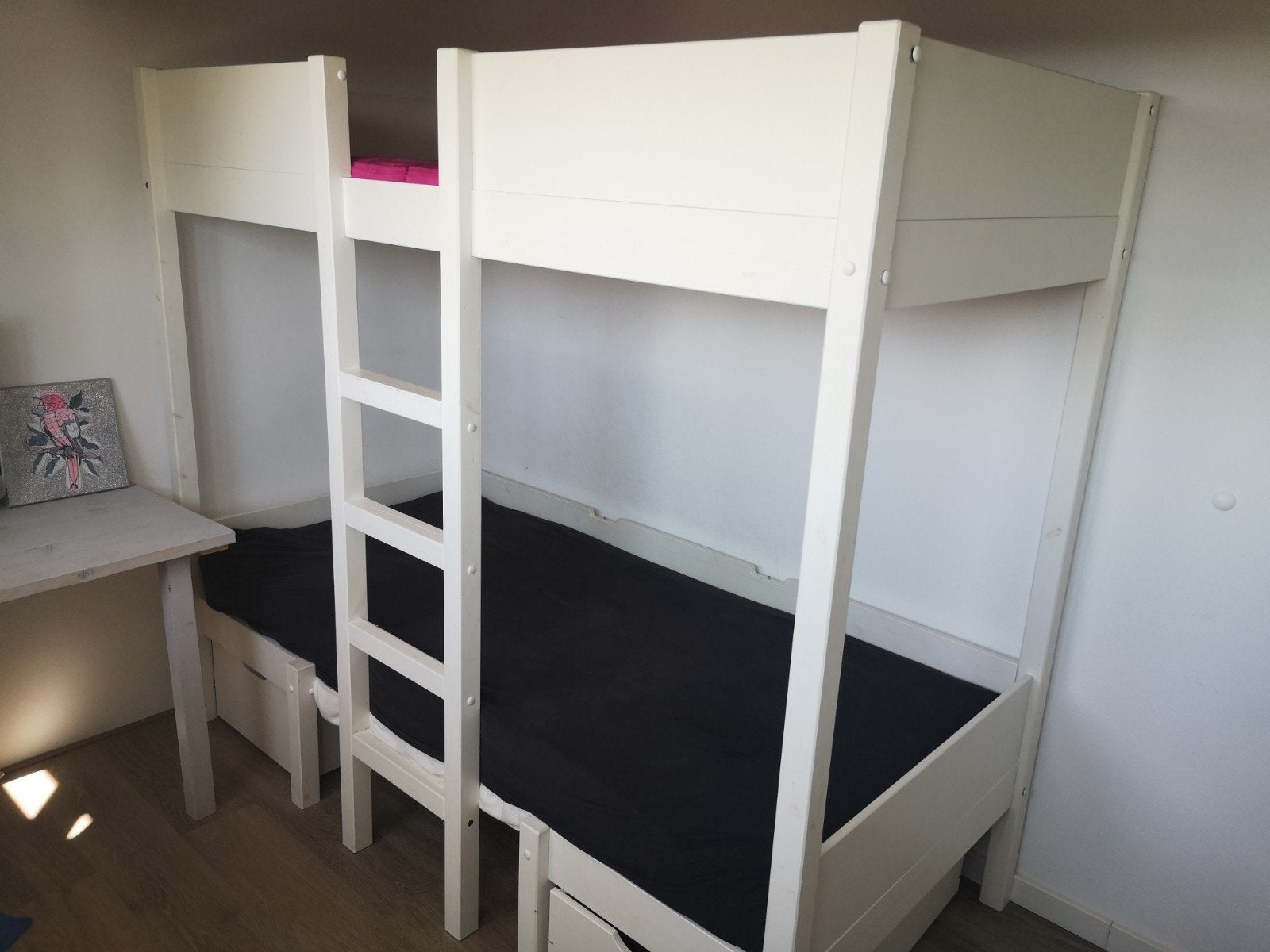 Stapelbed met zitgedeelte en fuchsia kussens, Ophalen, Gebruikt, 90 cm, Eenpersoons