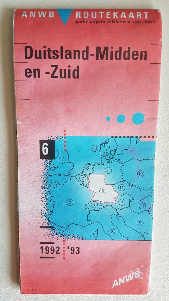 ANWB routekaart Duitsland-Midden en -Zuid, 92-93, gebruikt, Gelezen, 2000 tot heden, Ophalen of Verzenden, Landkaart