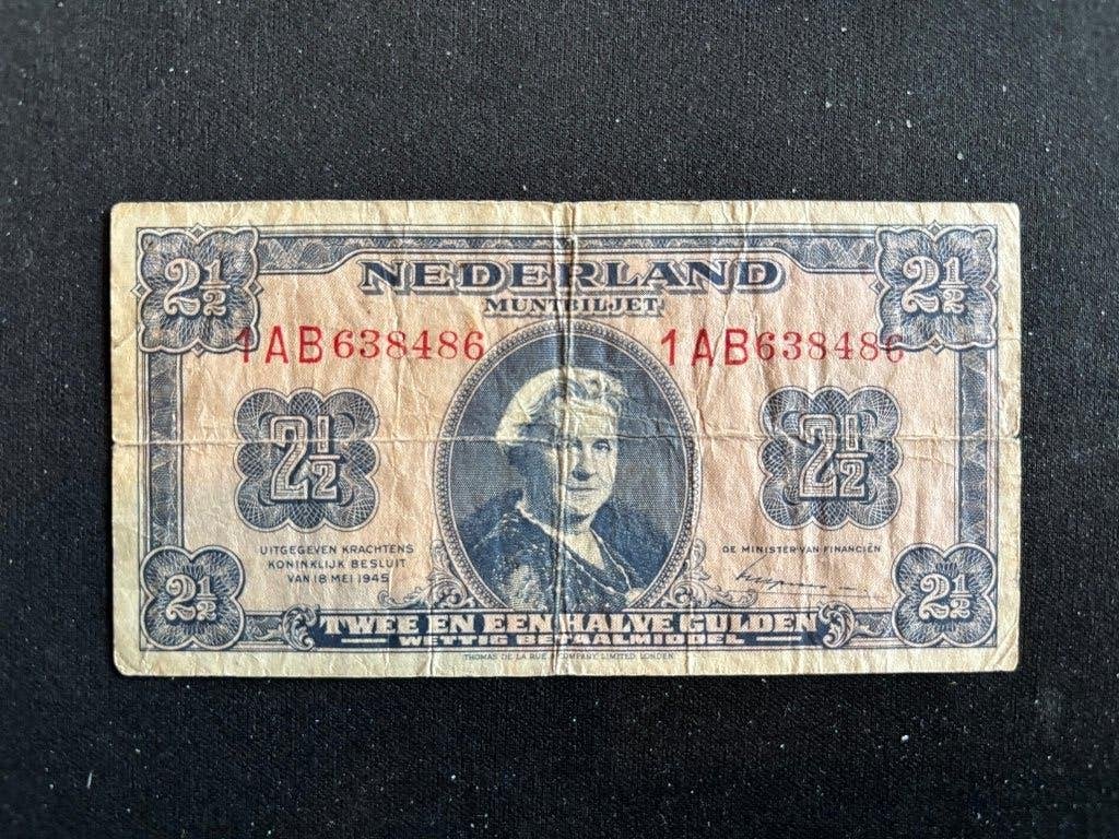 Muntbiljet 2½ Gulden 1945 Wilhelmina, Postzegels en Munten, Verzenden, 2½ gulden, Los biljet