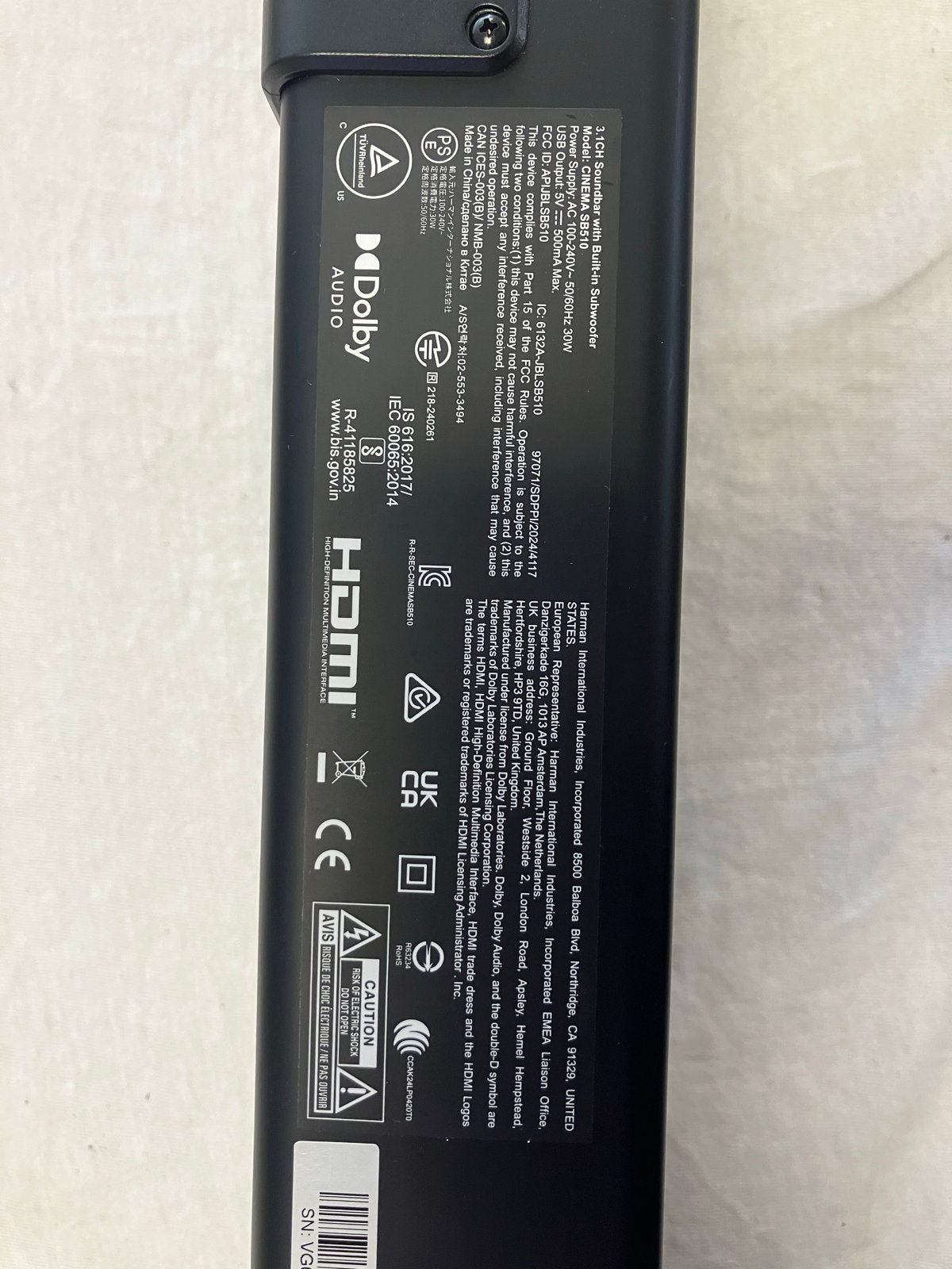 JBL Cinema SB510 Soundbar met ingebouwde subwoofer, Ophalen of Verzenden, Bluetooth, Zo goed als nieuw
