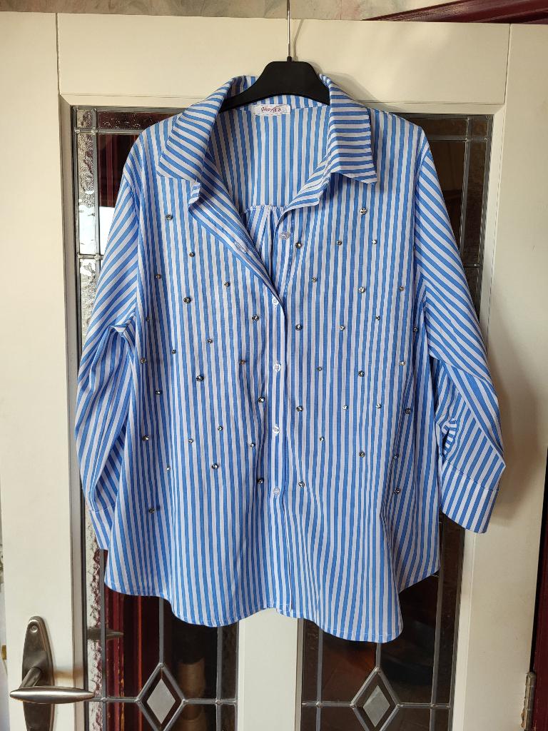 mooie Paprika blouse blauw wit mt 52, Kleding | Dames, Grote Maten, Blauw, Blouse of Tuniek, Ophalen of Verzenden, Zo goed als nieuw
