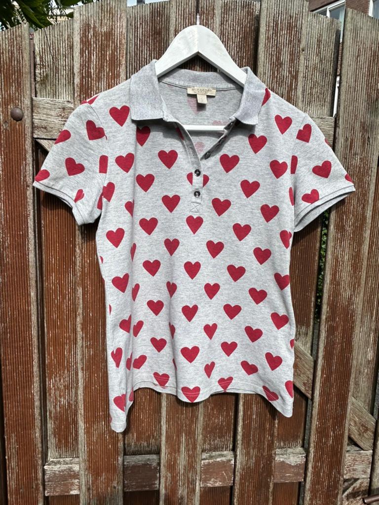 Burberry Brit hartjes polo dame mt S zgan, Zo goed als nieuw, Korte mouw, Grijs, Ophalen