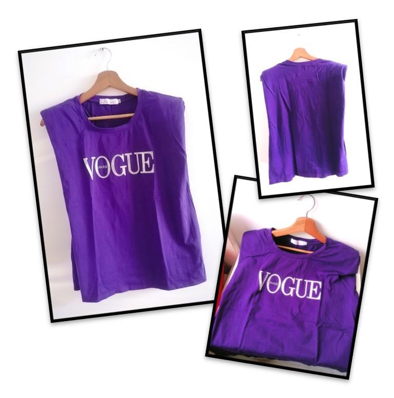 Vogue mouwloos retro T-shirt met schoudervulling, maat M/L, Maat 38/40 (M), Paars, FASHION, Ophalen of Verzenden