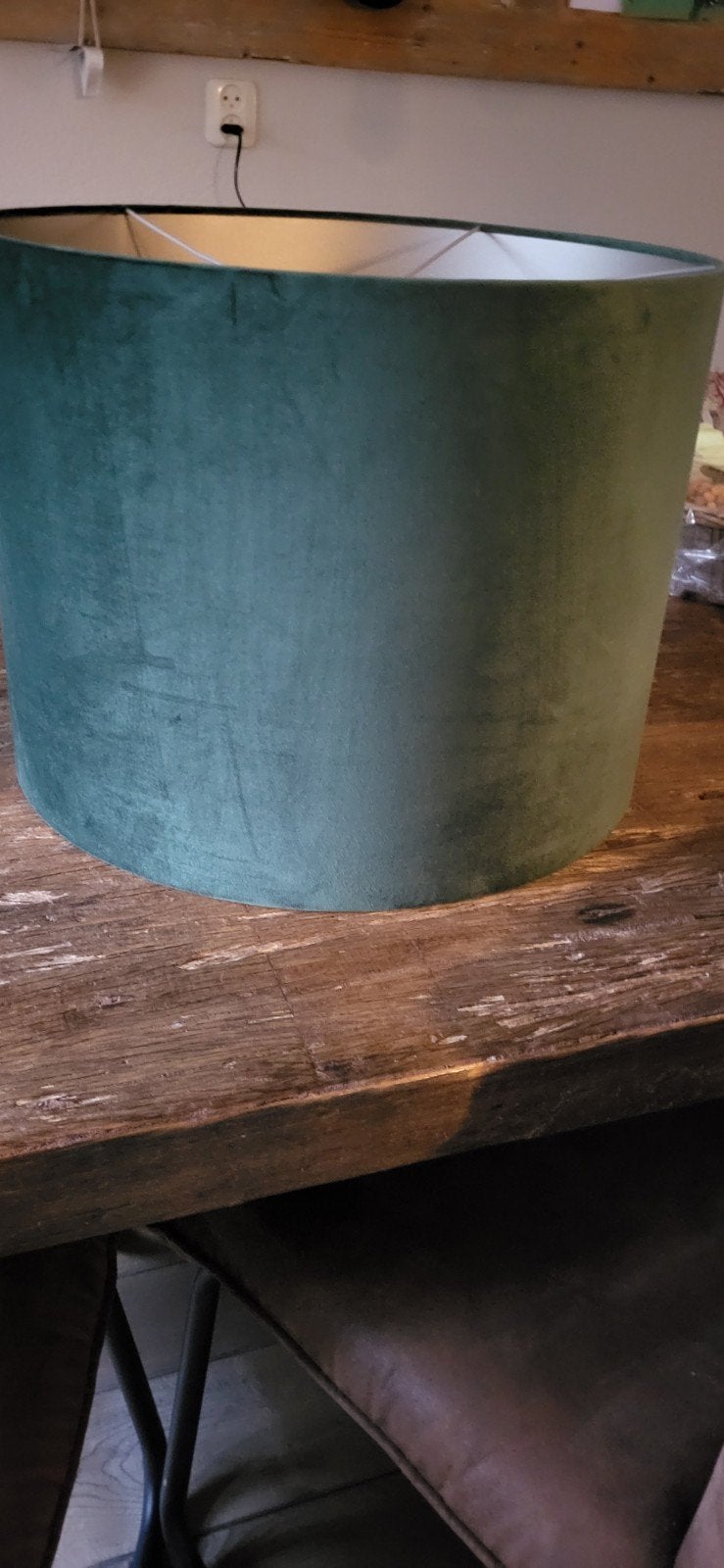 Groene lampenkap, 50 cm doorsnee, 35 cm hoog, Huis en Inrichting, Gebruikt, Rond, Textiel, Groen