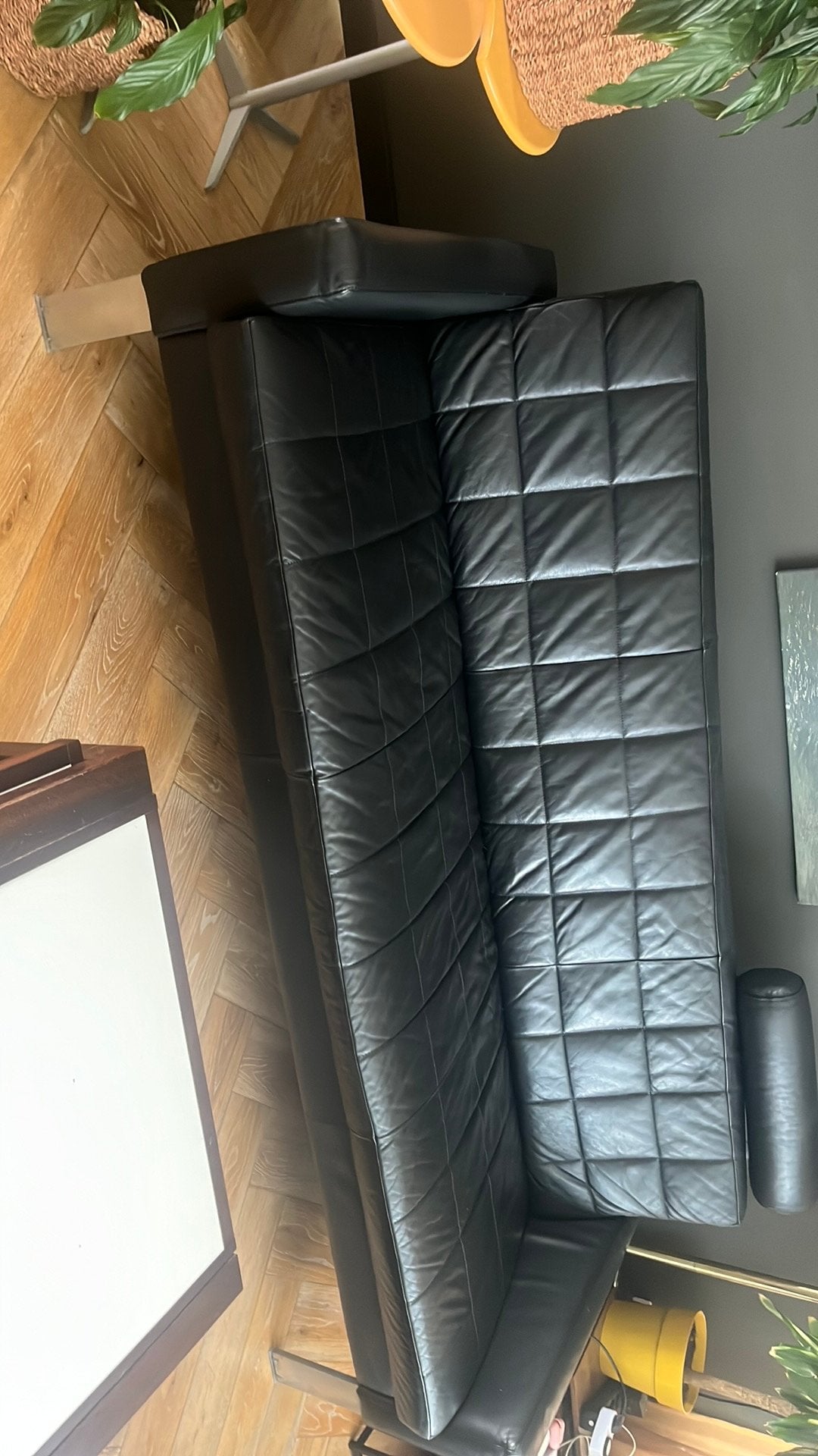 Leolux Siboga zwarte lederen bank, Gebruikt, Minder dan 75 cm, 150 tot 200 cm, Driepersoons