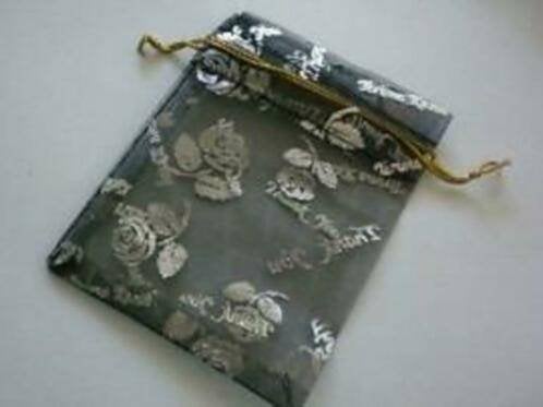 100 x Kadoo Organza zakjes zwart met roosje, Info@hobbymagic.nl, Hobbymagic, Nieuw, Verzenden