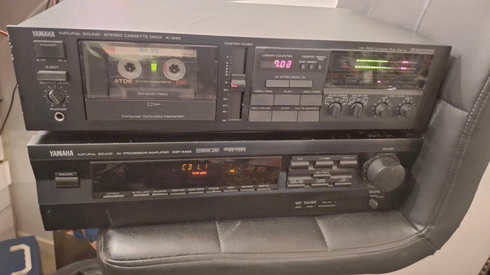 Yamaha set DSP-E492 AV Processor met k540 dik cassettedec, Ophalen of Verzenden