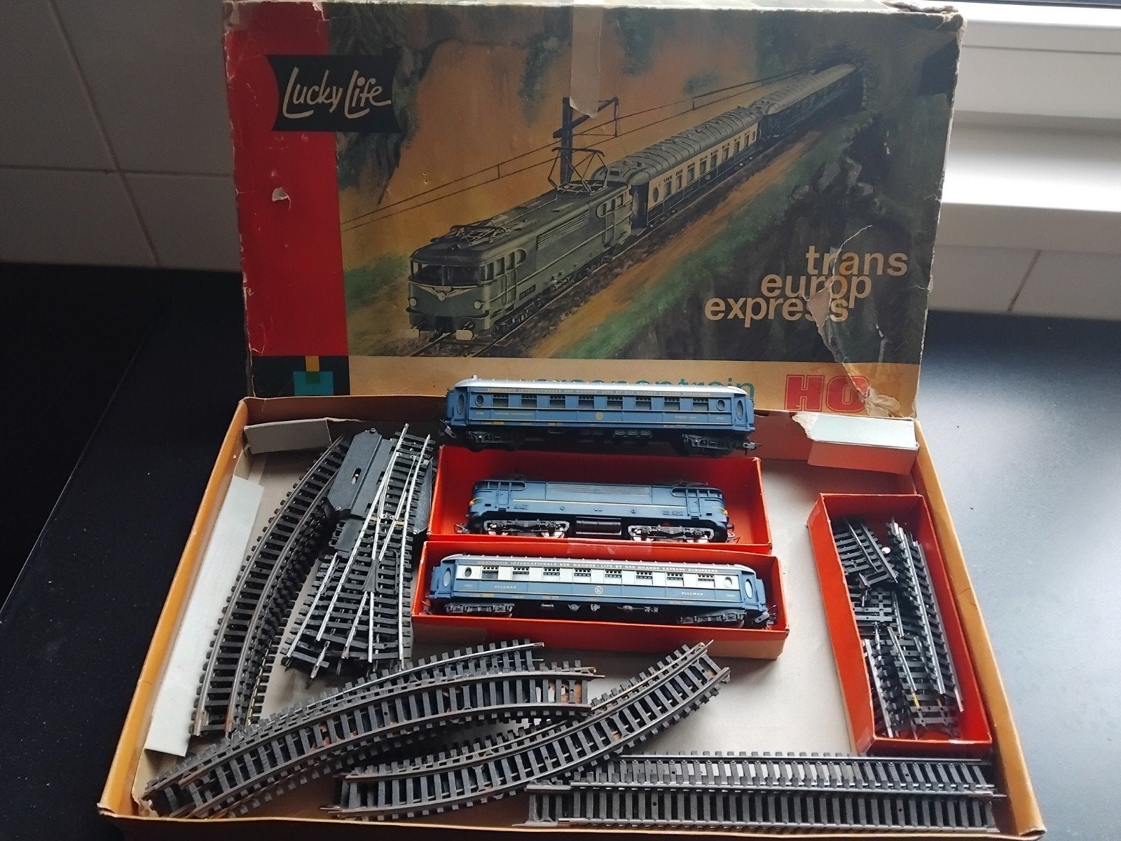 Model treinen HO Lucky Life Italy Trans Europe Express doos, Overige merken, Gebruikt, Gelijkstroom of Wisselstroom, Rails