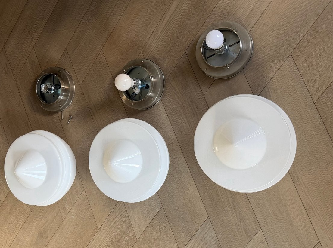 3 Gispen plafondlampen (groot), Ophalen, Modern, E27 (groot), Zo goed als nieuw