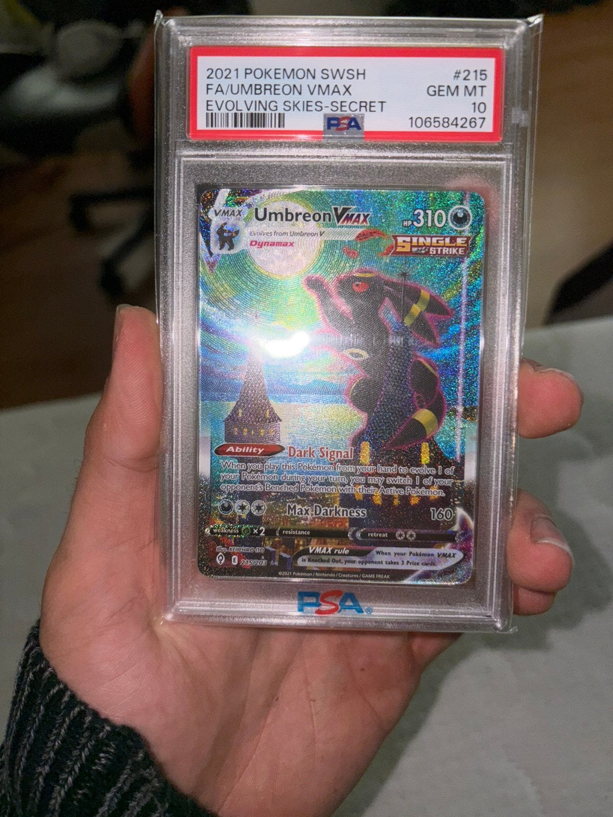 Umbreon VMAX 215/203 PSA 10 Gem Mint Evolving Skies Moonbreo, Hobby en Vrije tijd, Ophalen of Verzenden, Nieuw