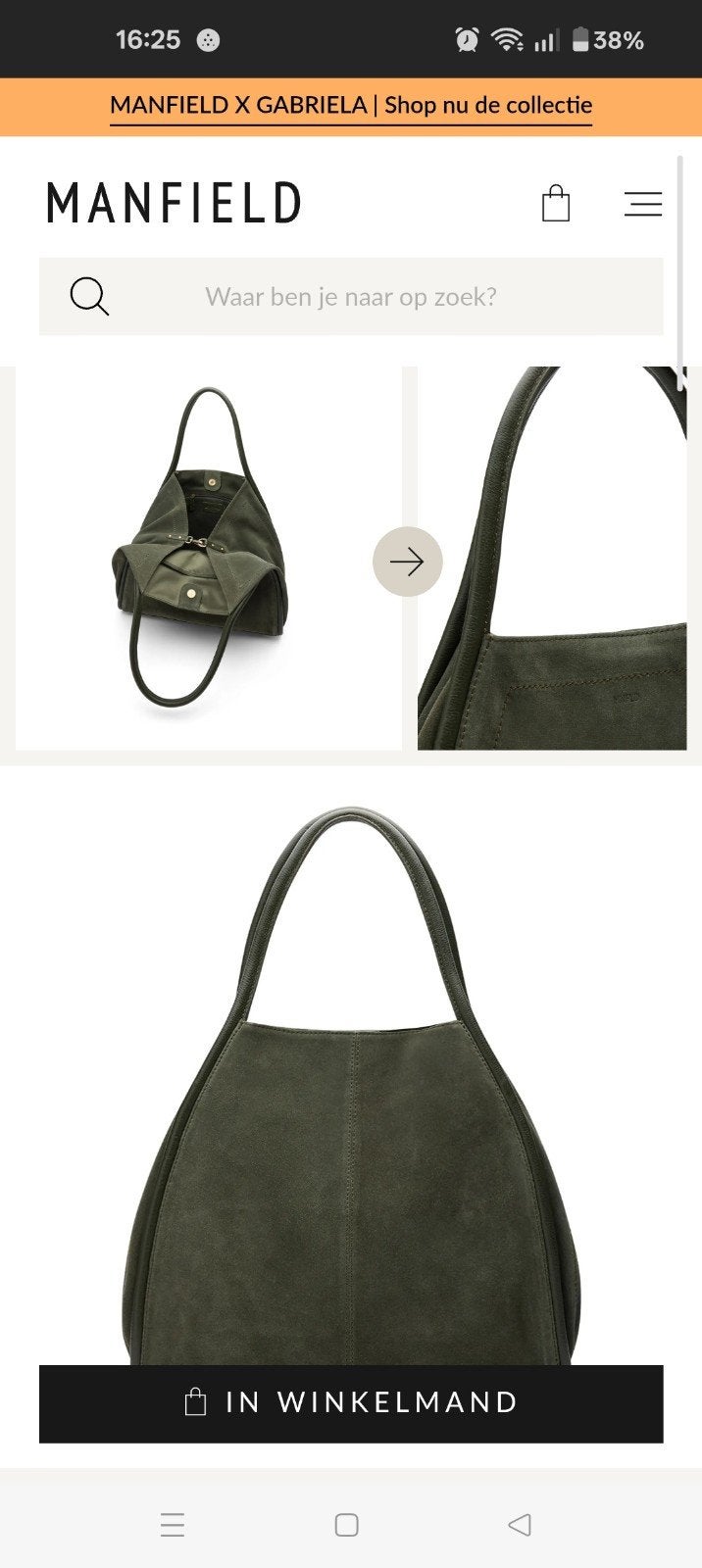 Khaki / groene suède dames tas shopper Manfield bag nieuw, Ophalen of Verzenden, Nieuw