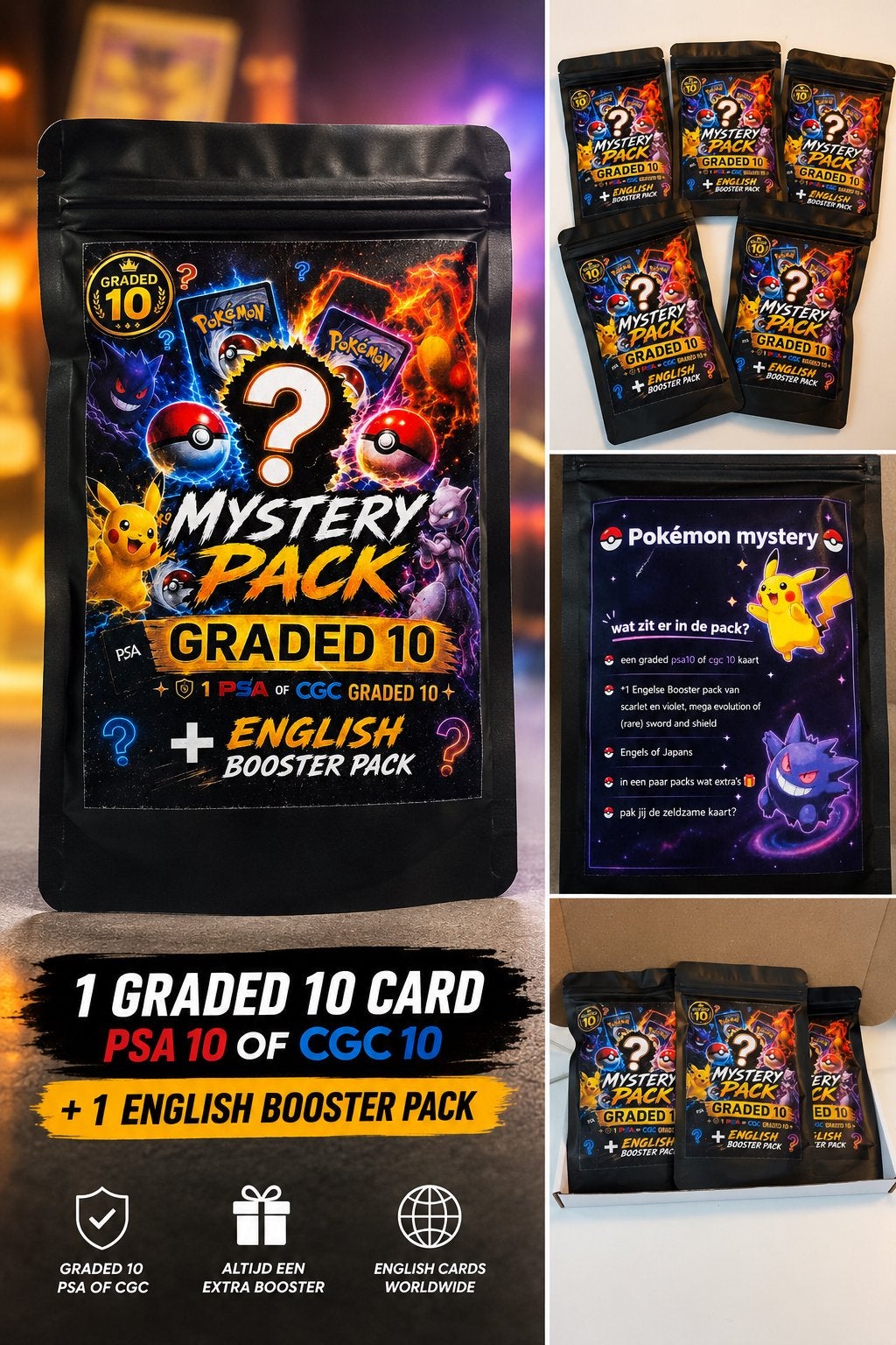 🔥Pokémon Mystery Pack PSA Graded 10 🔥Kaart + Booster Pack, Ophalen of Verzenden, Nieuw, Overige typen