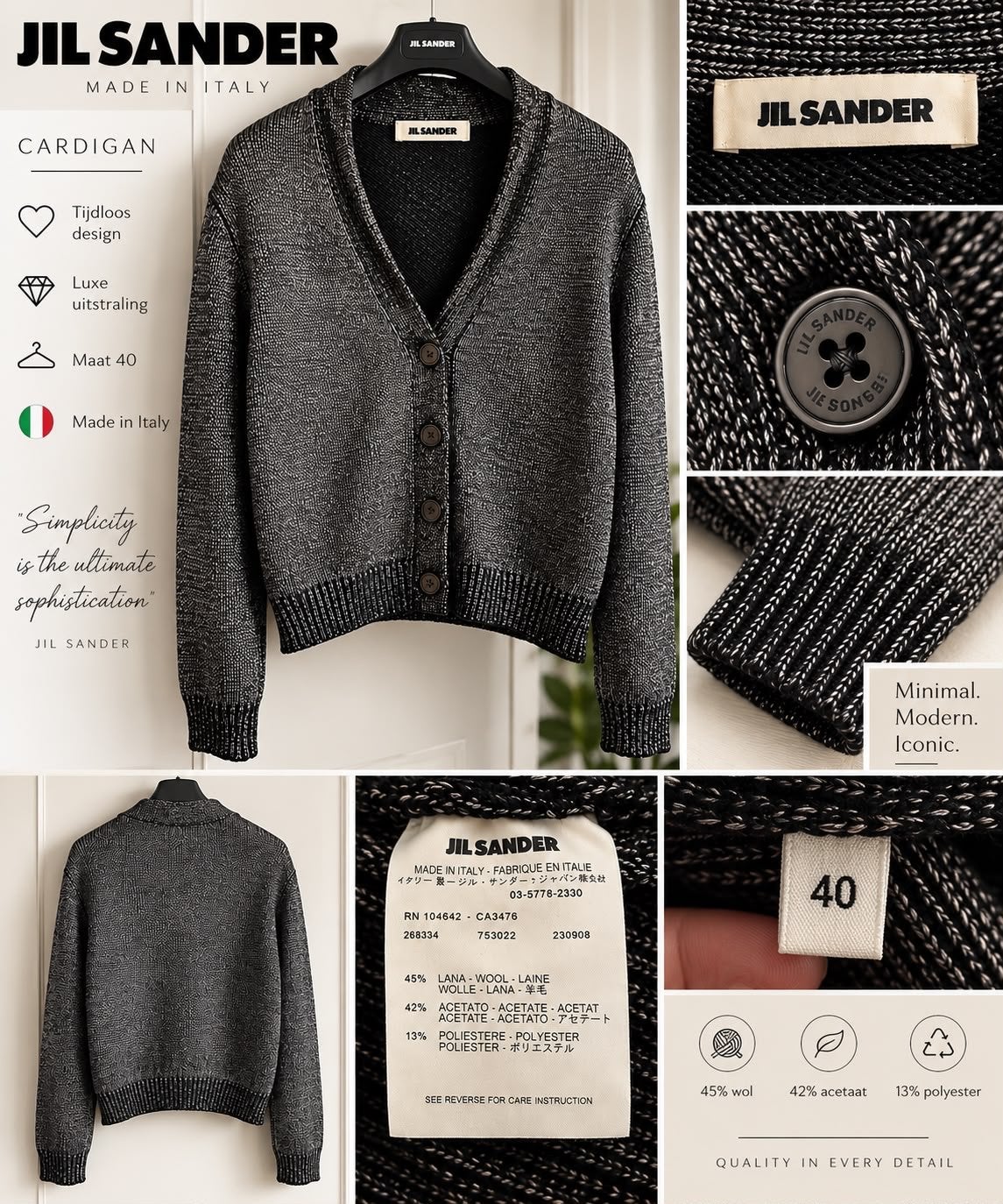 Jil Sander Cardigan - Tijdloos en Luxe Design, Ophalen of Verzenden, Zo goed als nieuw, Maat 38/40 (M), Zwart