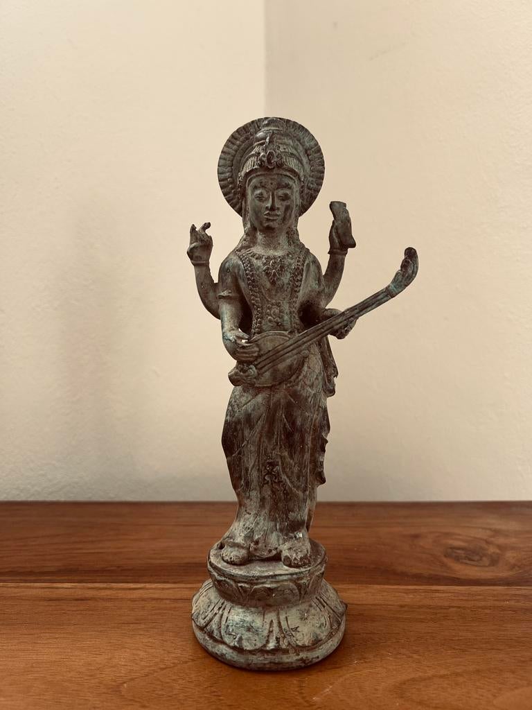 Catch!! Prachtig oud bronzen figuur, Hinde godin Saraswati, Ophalen of Verzenden