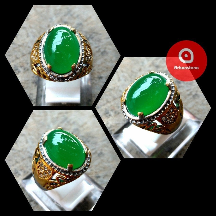 Ring met Groene Garut-Agaat-Chalcedoon Steen CAR17, Overige materialen, 20 of groter, Verzenden, Heer
