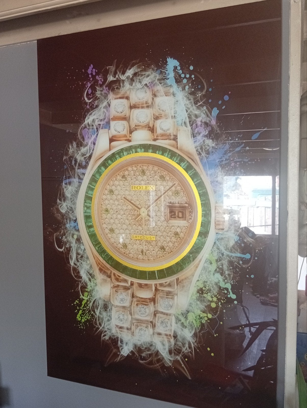 Modern Glas Schilderij Rolex Horloge Kunst, Antiek en Kunst, Ophalen, Overig onderwerp, Glas, Achter glas