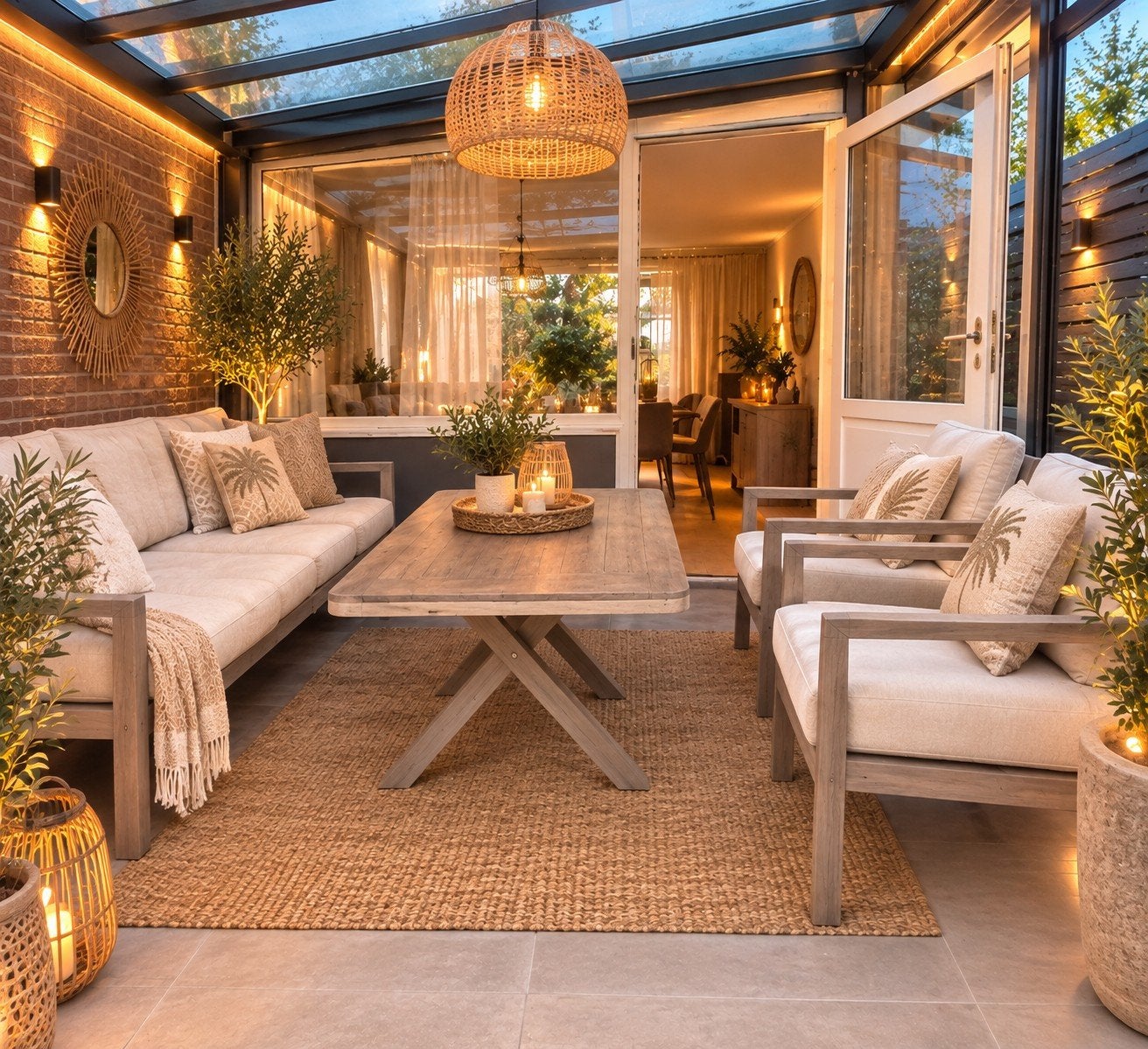 z.g.a.n  aluminium tuinset beige met houtlook, Ophalen of Verzenden, Aluminium, Bank