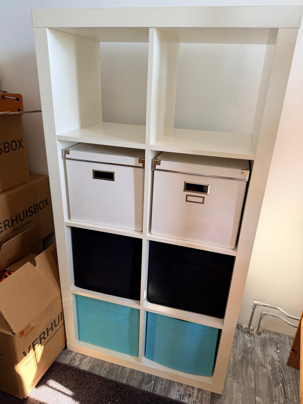 IKEA Kallax/Expedit kast wit 8 vakken manden roomdivider, Ophalen, Met plank(en), Gebruikt, 100 tot 150 cm