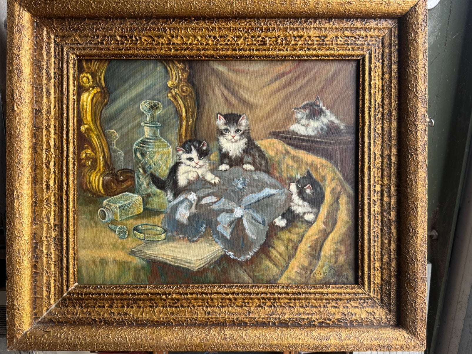 Schilderij op doek jonge katjes aan het spelen, Antiek en Kunst, Kunst | Schilderijen | Klassiek, Ophalen of Verzenden