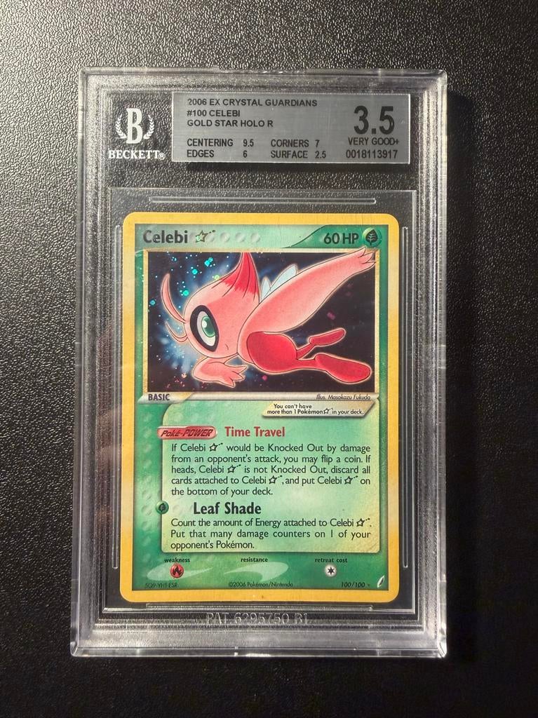 Celebi Gold Star - EX Crystal Guardians BGS 3.5 Pokémon Kaar, Ophalen of Verzenden, Gebruikt, Losse kaart, Foil