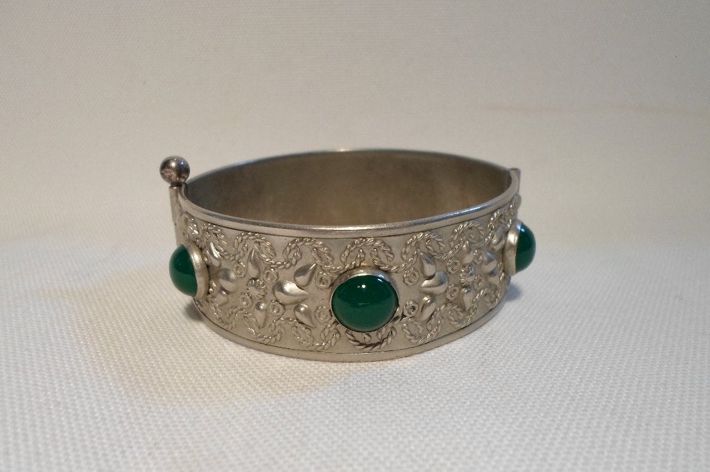 Armband Alpacca Groene Accenten, Ophalen of Verzenden, Zo goed als nieuw, Zilver, Overige materialen