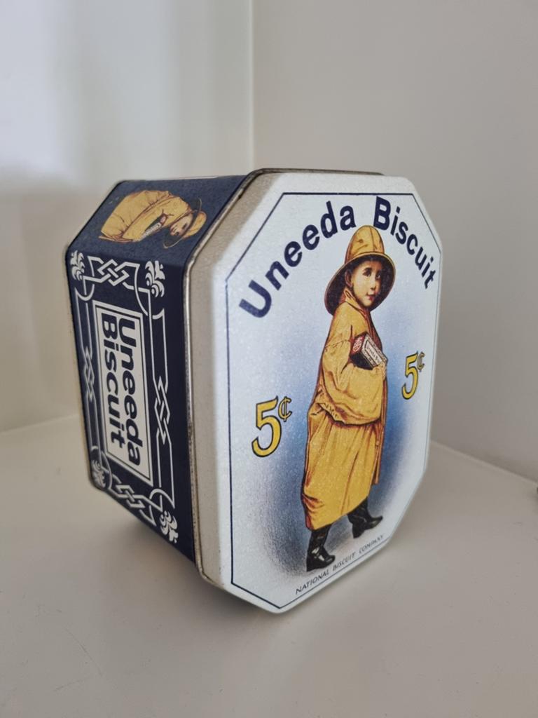 Vintage Uneeda Biscuit blik trommeltje design circa 1923, Ophalen of Verzenden, Gebruikt, Overige