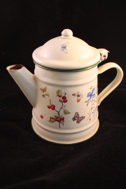 Emaille theepot Janneke Brinkman 'Fruit & Flowers' collectie, Gebruikt, Overige merken, Ophalen of Verzenden, Metaal