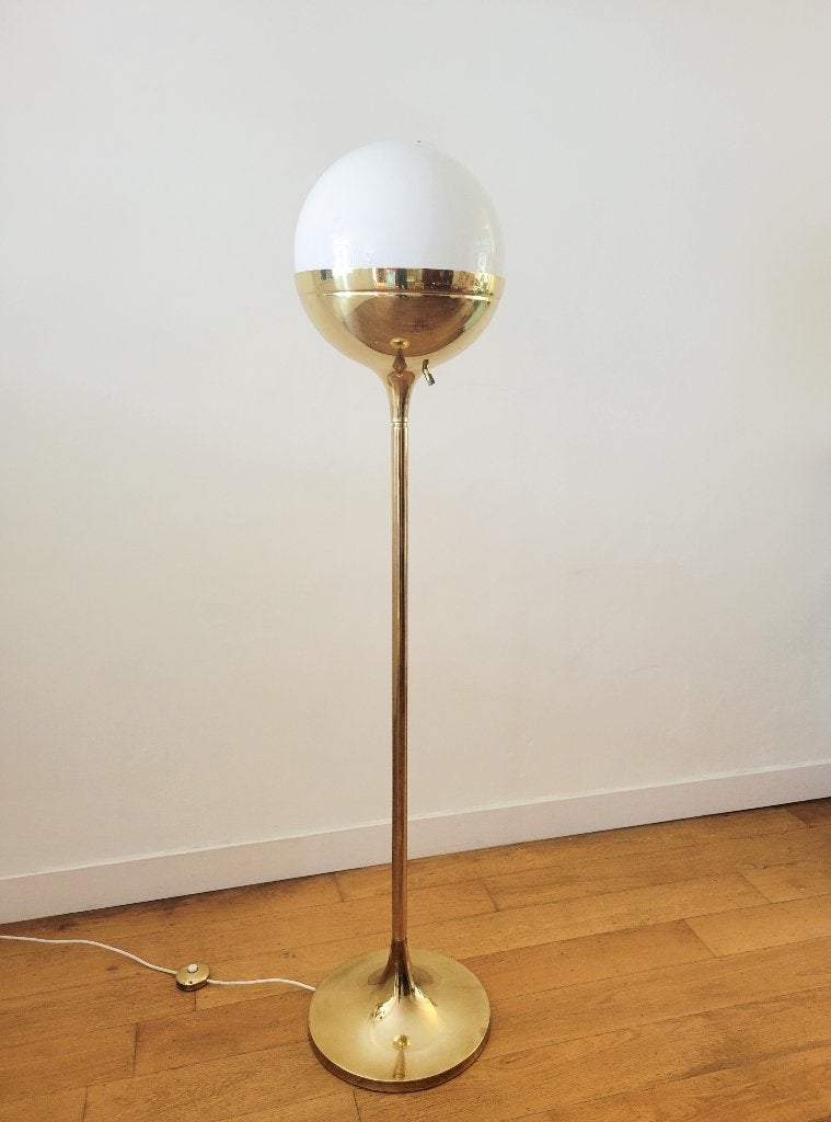 Messing vloerlamp, opaline glas; Vereinigte Werkstätten, Gebruikt, Ophalen of Verzenden, Glas, Nvt