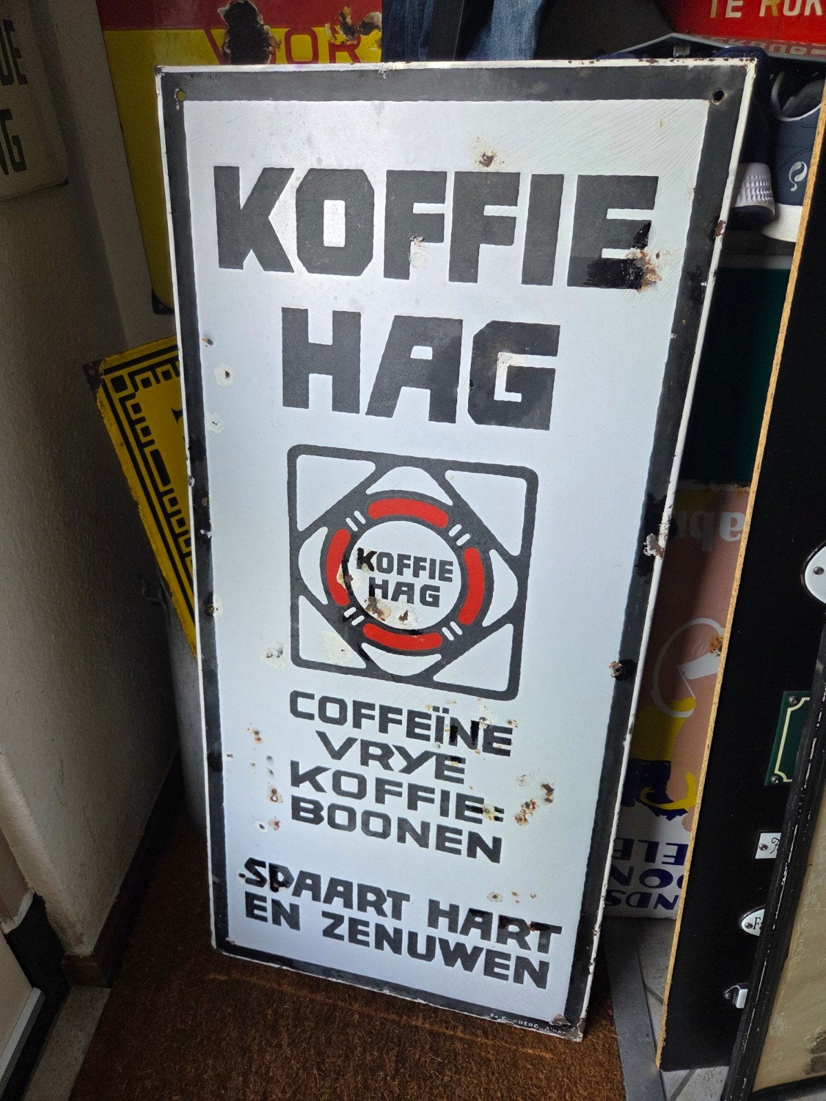Koffie hag emaille reclamebord, Verzamelen, Merken en Reclamevoorwerpen, Ophalen, Gebruikt, Reclamebord