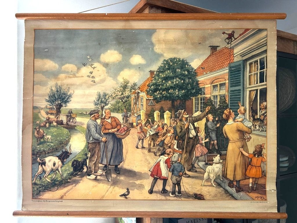 Vertelselplaat aap-noot-mies, Antiek en Kunst, Ophalen of Verzenden, Overige thema's