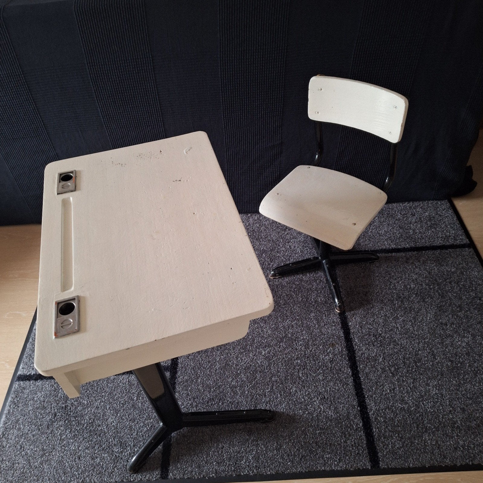 Vintage schoolbankje met stoel - Retro kinderbureau, Ophalen