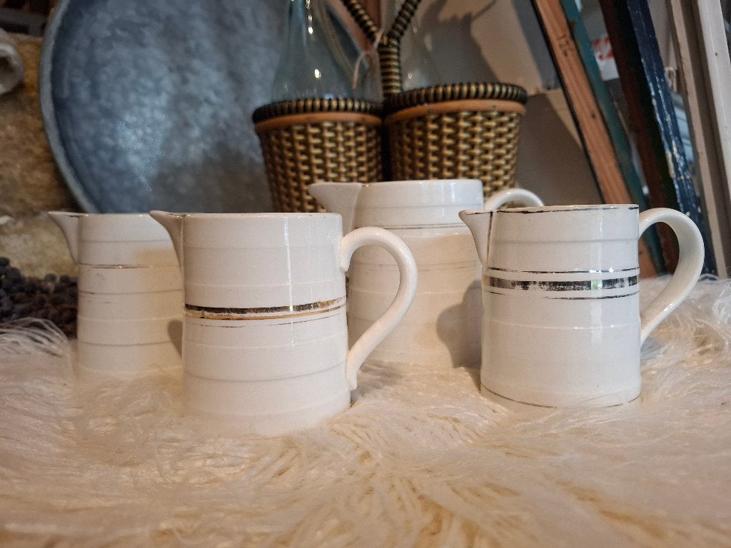 SET: 4 bandenkannen met gouddecor, antiek, brocante, Ophalen of Verzenden