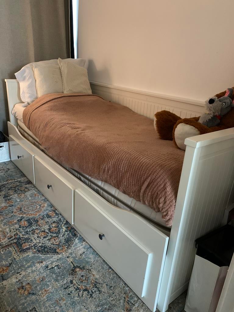 Uitschuifbaar bed met lades IKEA, Ophalen, 90 cm, Eenpersoons, Wit