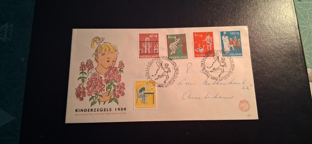 Eerste Dag Envelop Kinderzegels 1959 - Nederland, Ophalen of Verzenden, Beschreven, Nederland