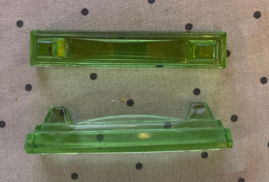 2 art deco groene messenleggers, Ophalen of Verzenden