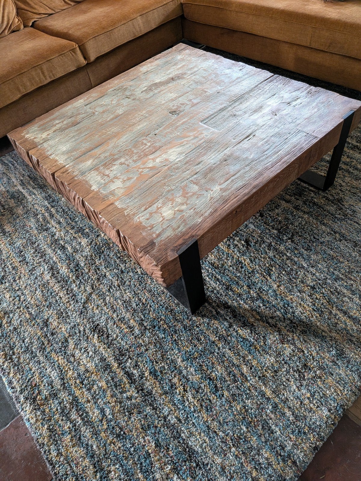 Salontafel houtmet metalen onderstel, Huis en Inrichting, Tafels | Salontafels, 50 tot 100 cm, Vierkant, Zo goed als nieuw, Minder dan 50 cm