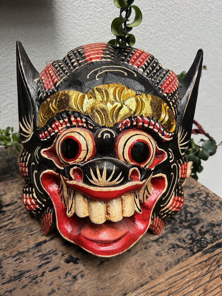 Barong masker houtsnijwerk Indonesie handbeschilderd vintage, Overige onderwerpen, 20 - 50 cm, Hout, Azië