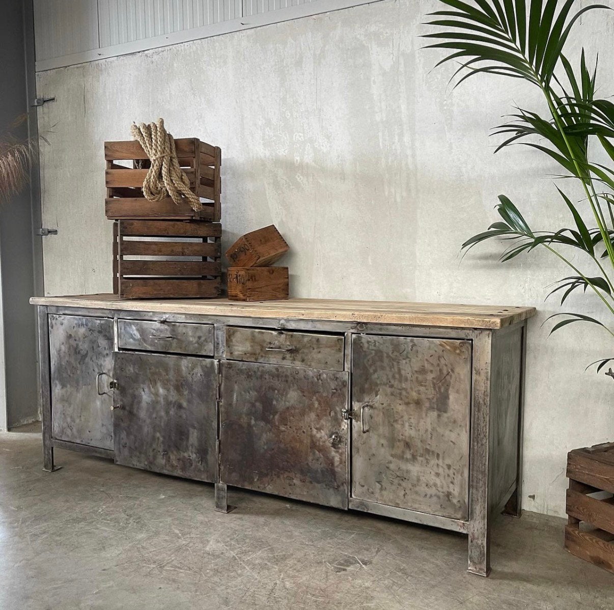 Oude werkbank, industrieel dressoir, toonbank, keuken, Ophalen