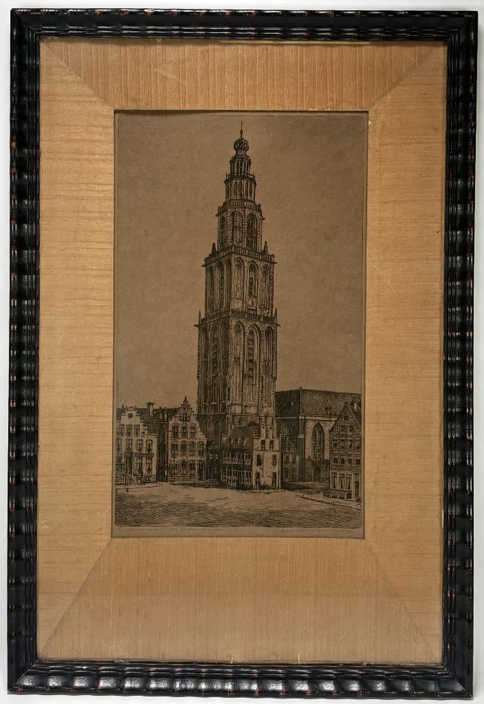 331. Ets, Marius Johannes Janssen - Martinitoren Groningen., Antiek en Kunst, Kunst | Etsen en Gravures, Ophalen of Verzenden